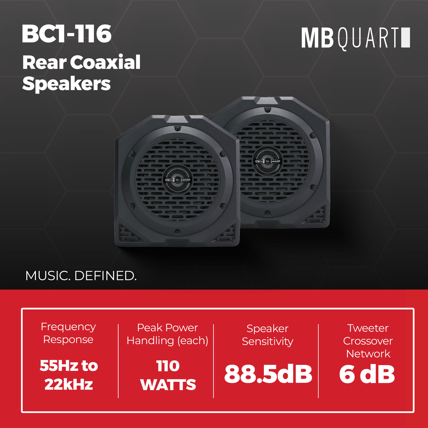 MB Quart Rear Coaxial Speakers Upgrade for 21-24 Ford Bronco, 6.5" Speaker Pods - 427498