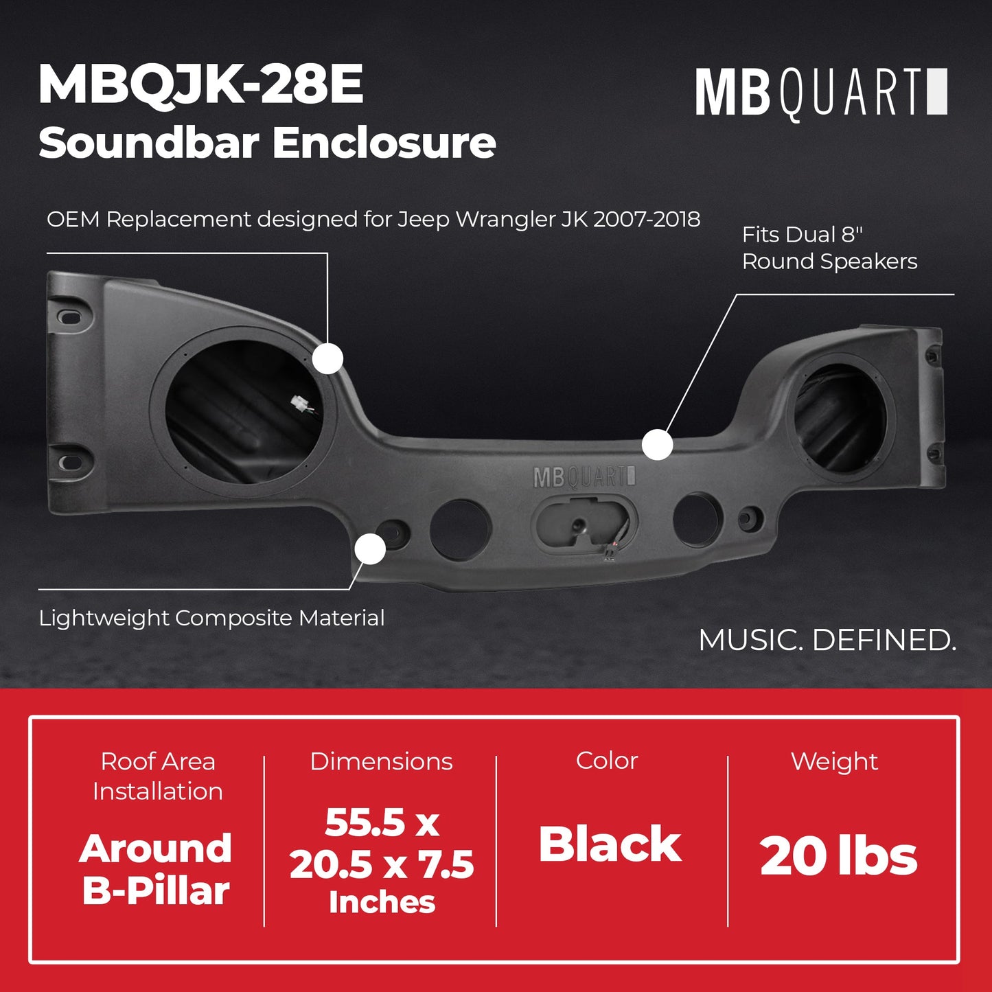 MB Quart Rear Overhead Soundbar Enclosure for 2007-2018 Jeep Wrangler JK - 431779