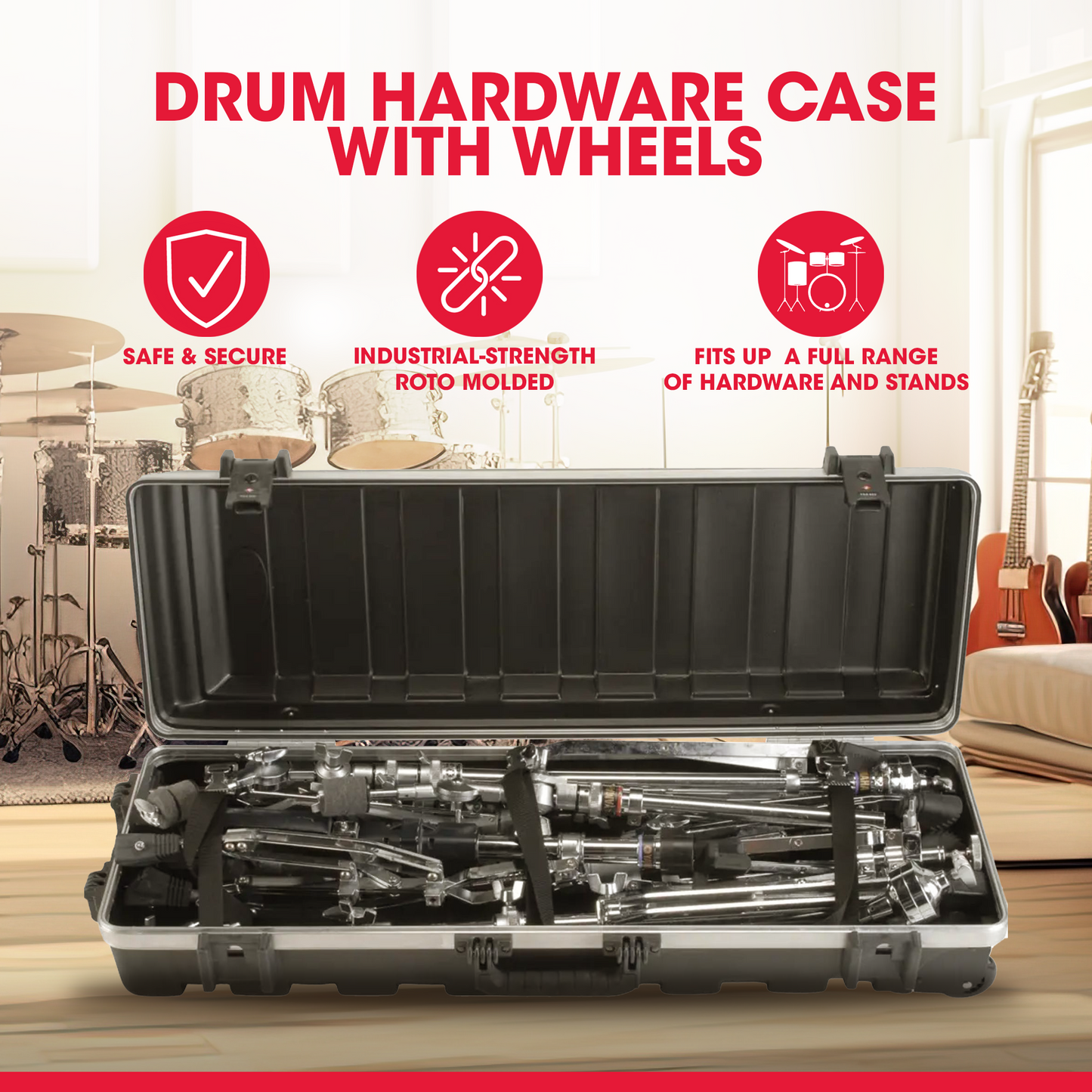 SKB vSeries 3611 Hard Case with Wheels for Mic Stand and Drum Hardware Transport - 422010