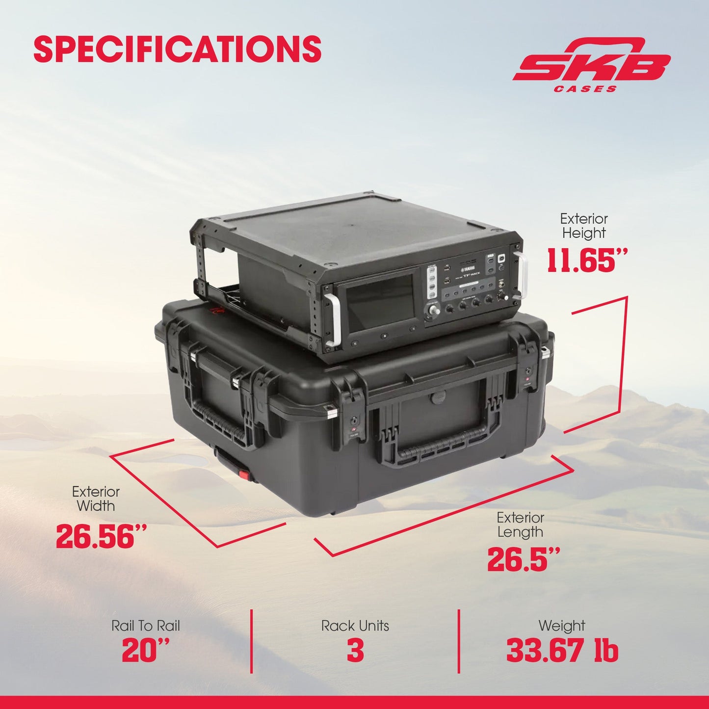 SKB iSeries 3U Fly Rack, Waterproof Polypropylene Hard Case for Storage, 20 Inch - 422021