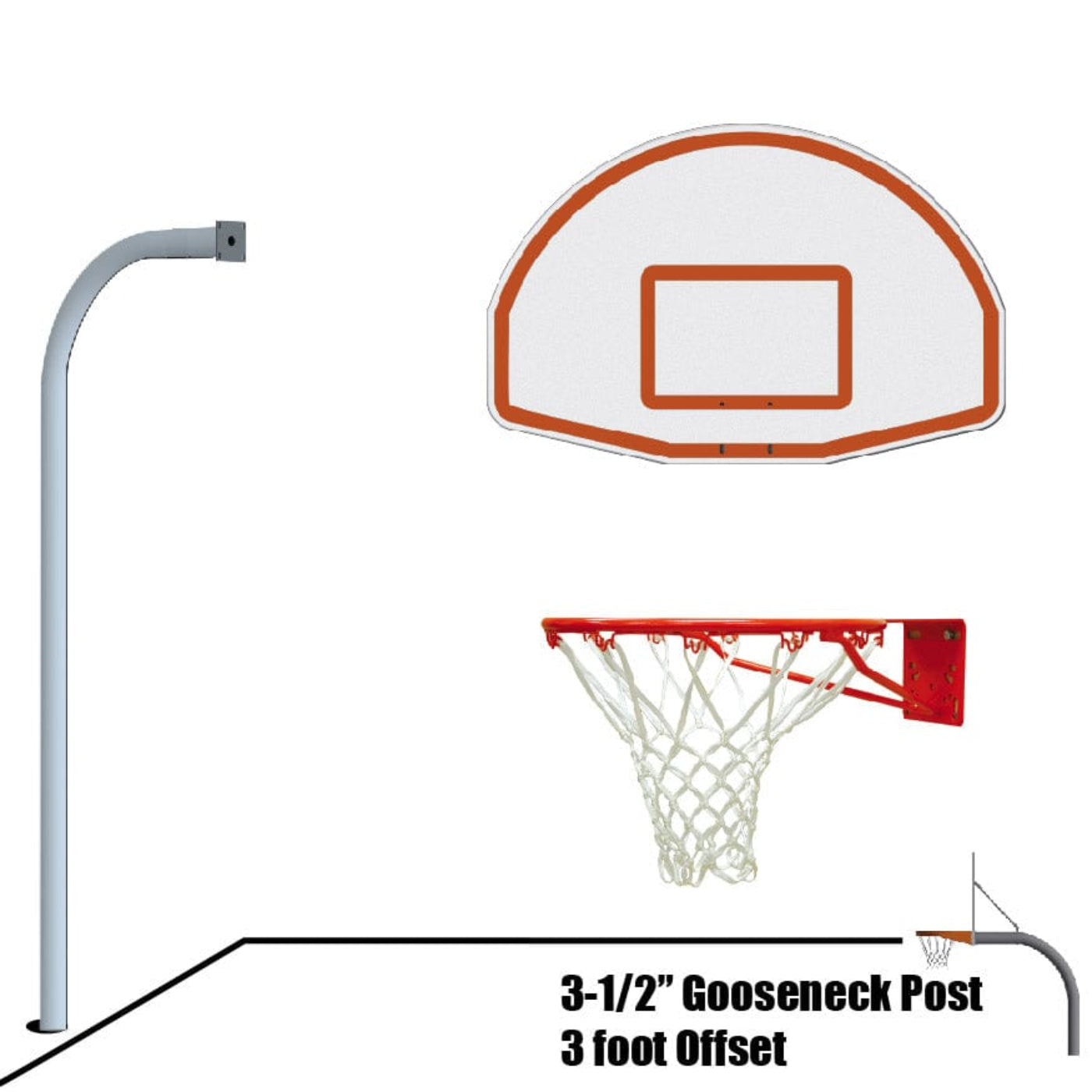 Jaypro Straight Post Basketball System (5-9/16" Pole with 6' Offset) 56"W x 36"H Aluminum Fan Backboard - SPA6-FABT-SG