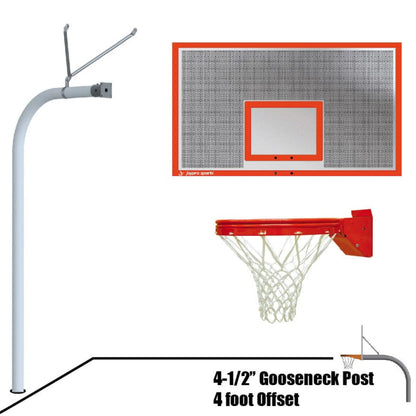 Jaypro Gooseneck Basketball System (4-1/2" Pole with 4' Offset) 72"W x 42"H Perforated Aluminum Backboard - 996-ALP-SG