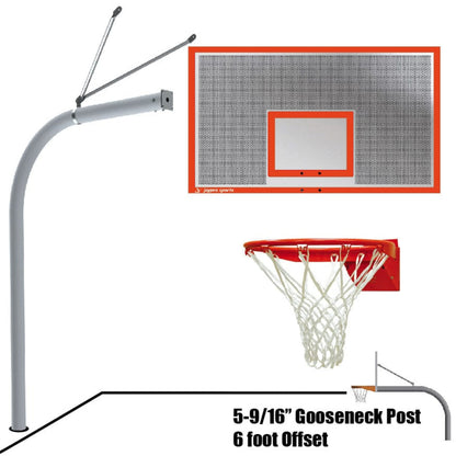 Jaypro Straight Post Basketball System (5-9/16" Pole with 6' Offset) 72"W x 42"H Perforated  - SPA6-ALP-SGAluminum Backboard