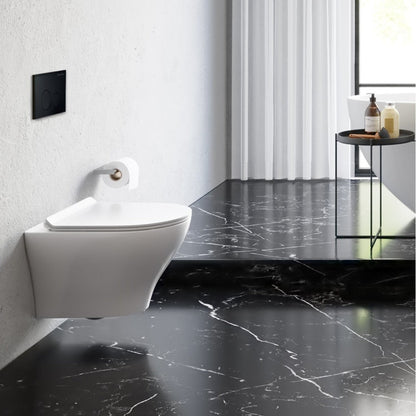 Swiss Madison Monaco Wall-Hung Toilet Bundle 0.8/1.6 GPF Dual Flush in Glossy White with Black Flush Plate - SM-WT1003GW