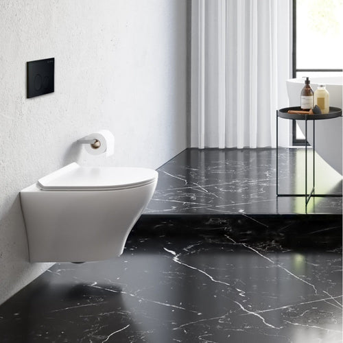 Swiss Madison Monaco Wall-Hung Toilet Bundle 0.8/1.6 GPF Dual Flush in Glossy White with Black Flush Plate - SM-WT1003GW