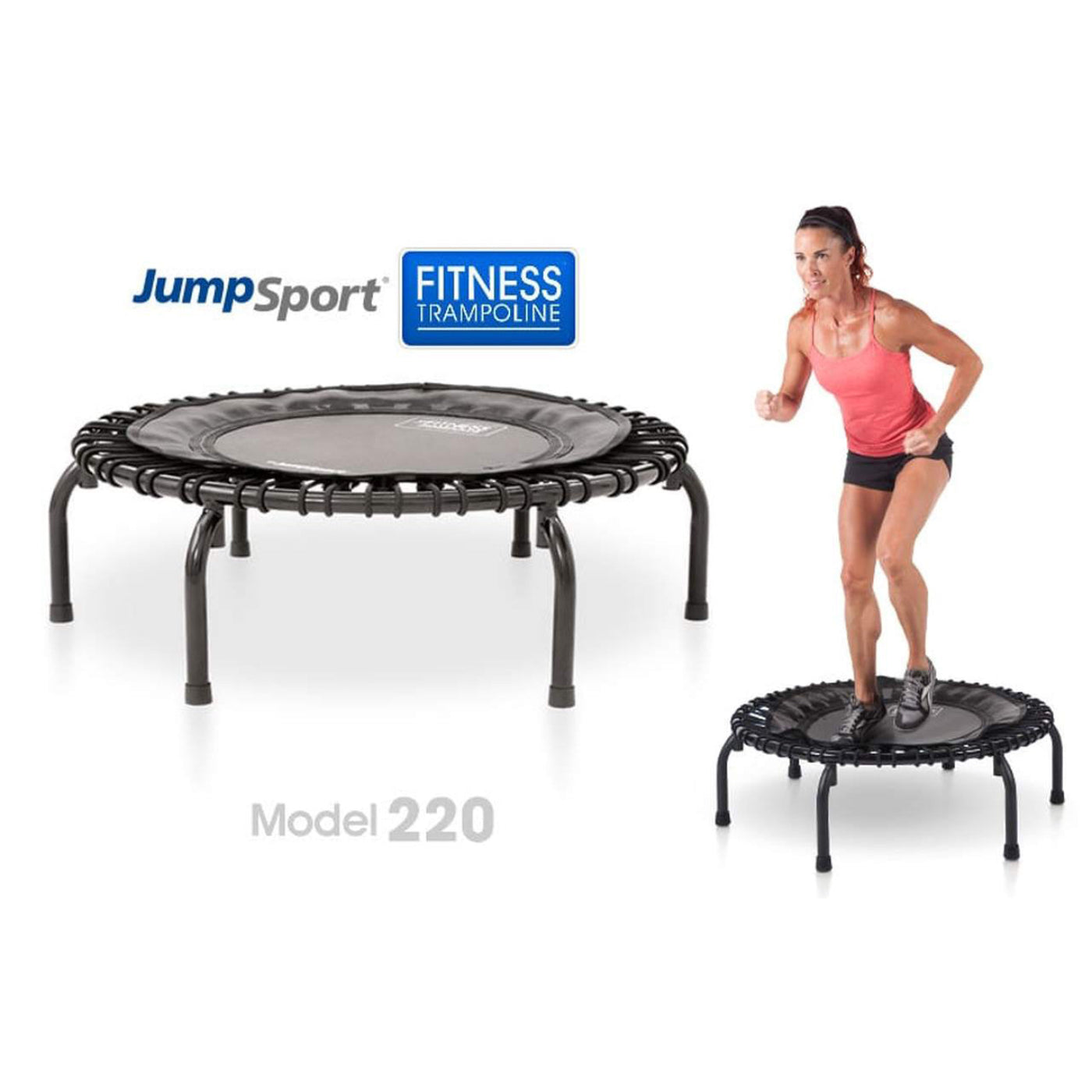 Disc-O-Bed JumpSport 220 Fitness Rebounder Mini Trampoline & Handle Bar Accessory, Black - 250093
