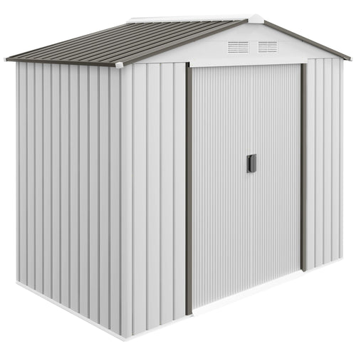 Outsunny EverBase 7' x 4' Outdoor Storage Shed with Foundation Kit, Double Lockable Door & Air Vents, White - 845-030WT