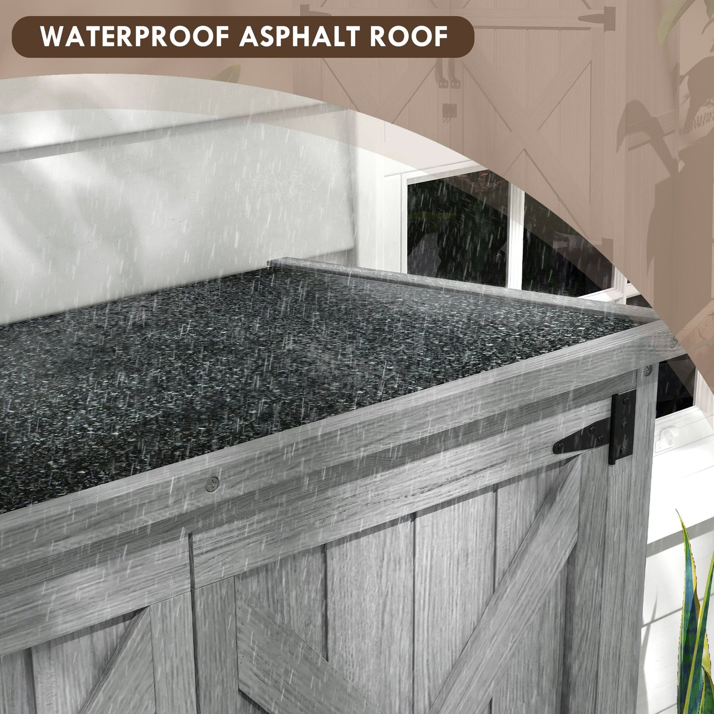 Outsunny Vertical Wood Storage Cabinet with Waterproof Asphalt Roof & Lockable Doors, Gray - 84H-078V00GY