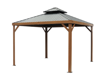 Yosemite 10x10 ft. Gazebo– Galvanized Double Roof, Aluminum Posts, Wood Finish