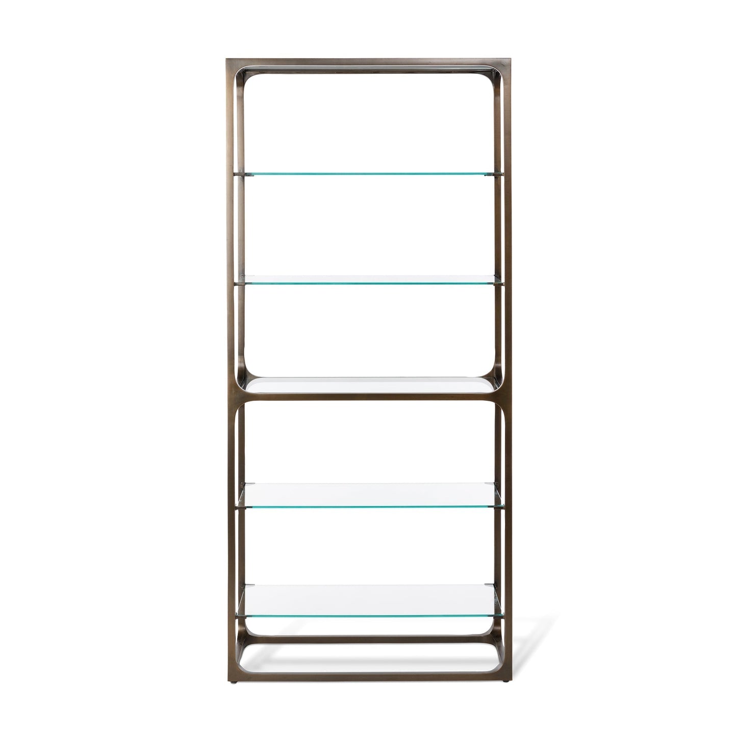 Park Hill Collection Taurus Bookshelf - Antique Bronze Frame with Glass Shelves for Elegant Home Office & Living Room Decor - EFC20039