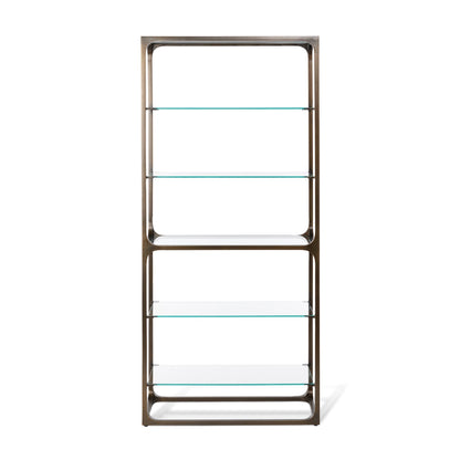 Park Hill Collection Taurus Bookshelf - Antique Bronze Frame with Glass Shelves for Elegant Home Office & Living Room Decor - EFC20039