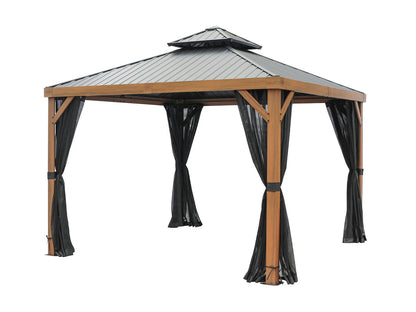 Yosemite 10x10 ft. Gazebo– Galvanized Double Roof, Aluminum Posts, Wood Finish