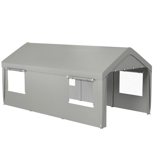 Outsunny 10' x 20' Heavy Duty Portable Garage with 4 Mesh Windows & 2 Doors, Gray - 84C-523V00GY