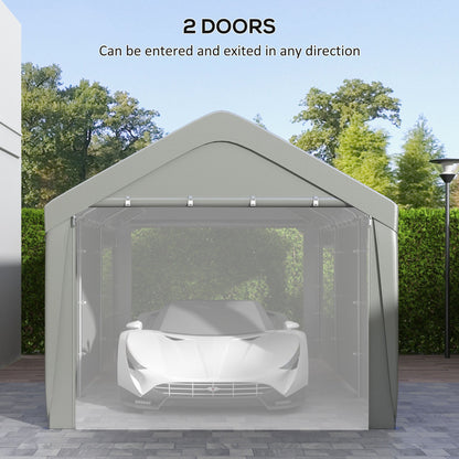 Outsunny 10' x 20' Heavy Duty Portable Garage with 4 Mesh Windows & 2 Doors, Gray - 84C-523V00GY