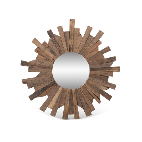 Park Hill Collection Railway Wood Starburst Mirror - Sustainable Reclaimed Design with Organic Charm for Modern Decor - EWI26011