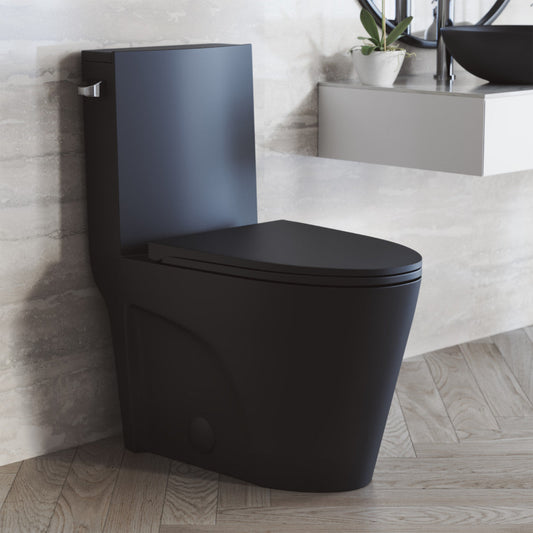 Swiss Madison St. Tropez One-Piece 10" Rough-in 1.28 GPF Left Flush Elongated Toilet in Matte Black - SM-1T273MB