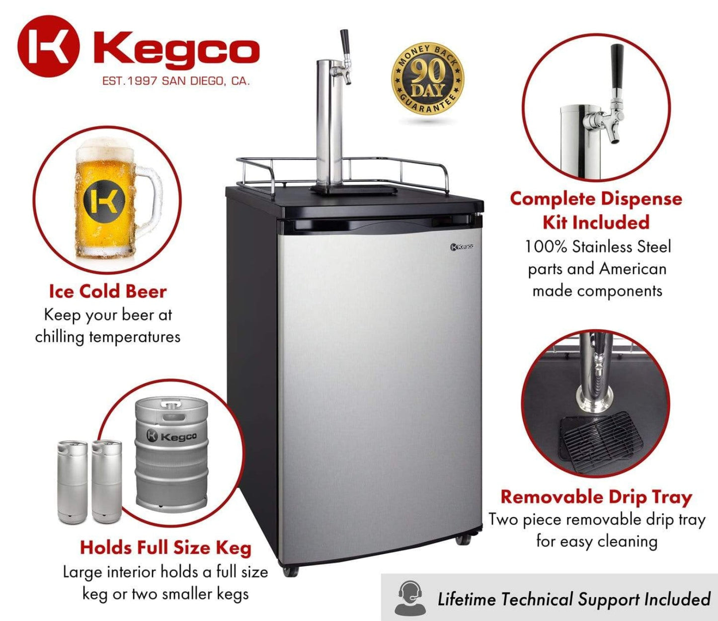 Kegco 20" Wide Tap Stainless Steel Kegerator - K199SS-1NK