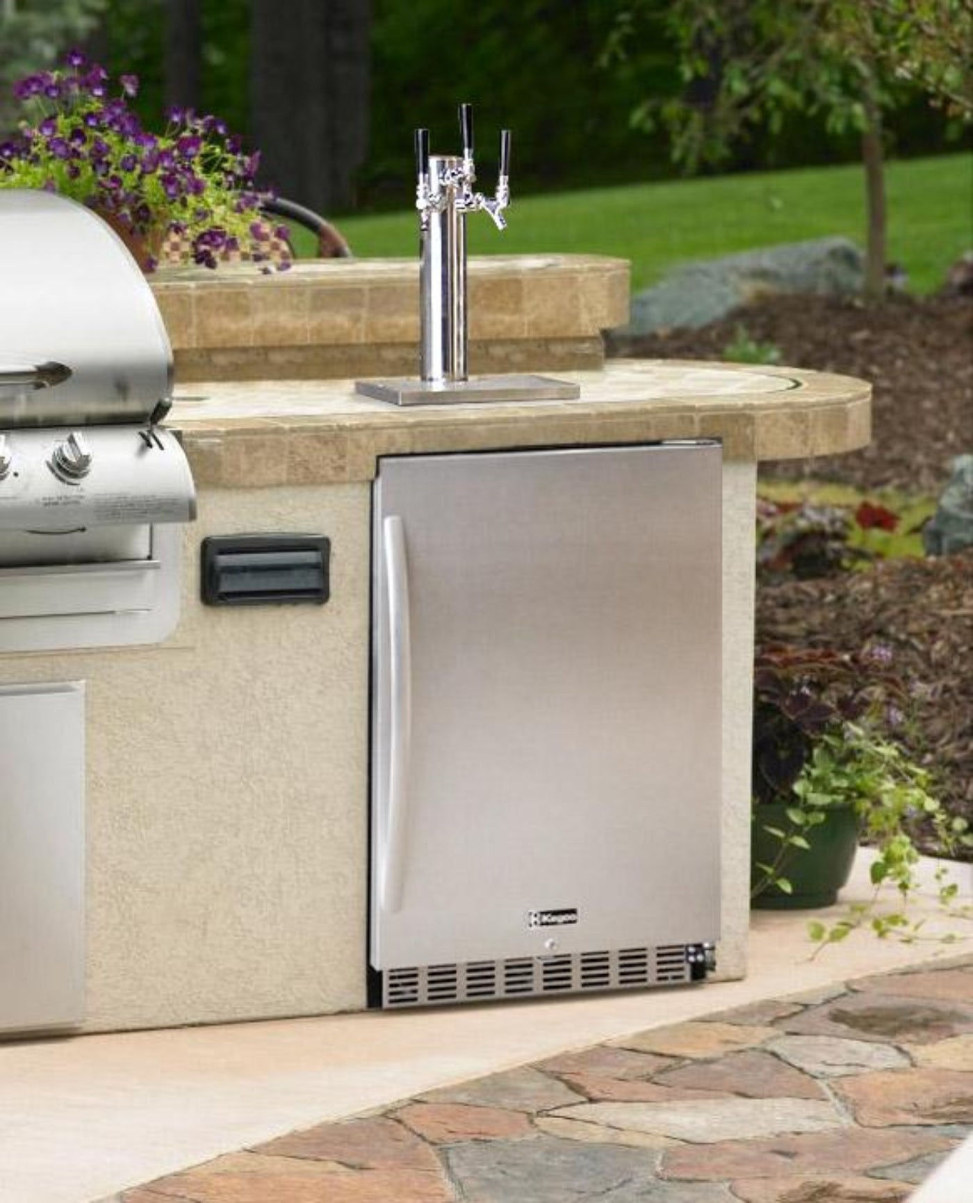 Kegco 24" Wide All Stainless Steel Outdoor Built-In Left Hinge Kegerator with Kit - HK38SSU-L-1