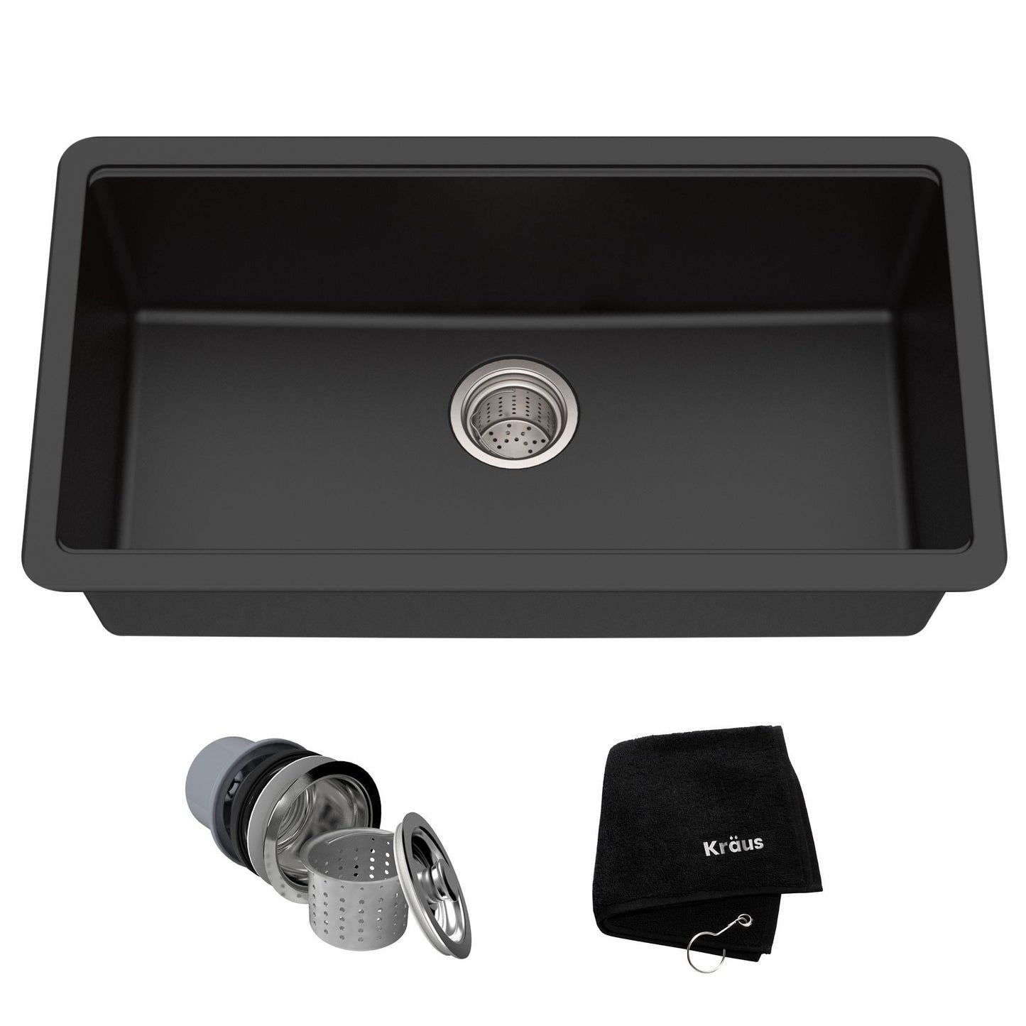 KRAUS 31" Undermount Single Bowl Black Onyx Granite Kitchen Sink - KGU-413B