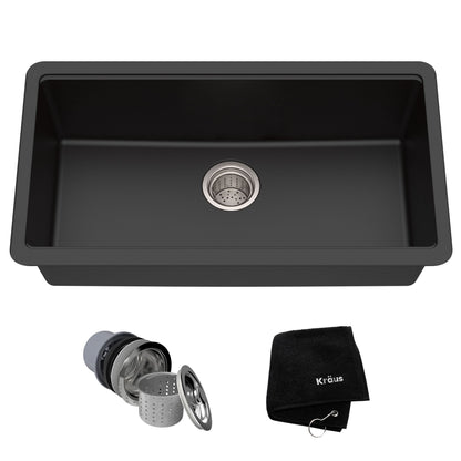 KRAUS 31" Undermount Single Bowl Black Onyx Granite Kitchen Sink - KGU-413B
