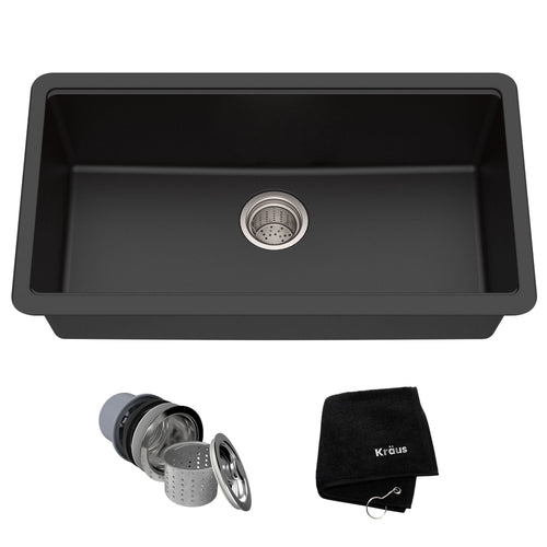 KRAUS 31" Undermount Single Bowl Black Onyx Granite Kitchen Sink - KGU-413B