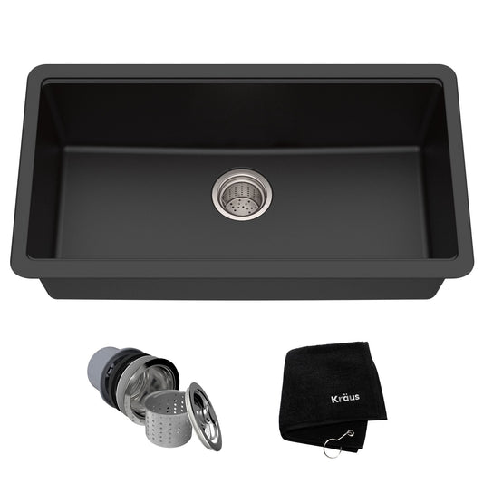KRAUS 31" Undermount Single Bowl Black Onyx Granite Kitchen Sink - KGU-413B