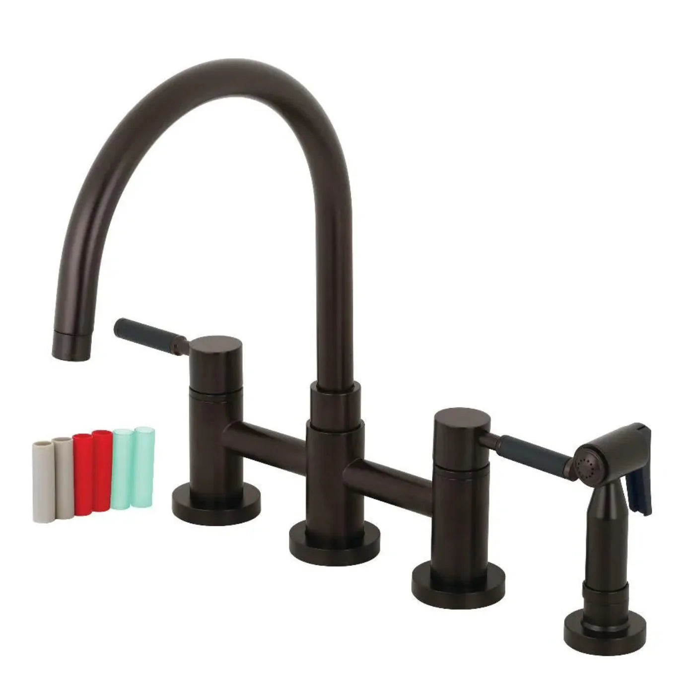 Kingston Brass Concord Two-Handle Bridge Kitchen Faucet with Brass Side Sprayer in Oil Rubbed Bronze - KS8275DKLBS