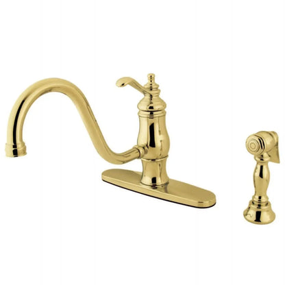 Kingston Brass Gourmetier Single-Handle Kitchen Faucet with Brass Sprayer in Polished Brass - KS1572TLBS