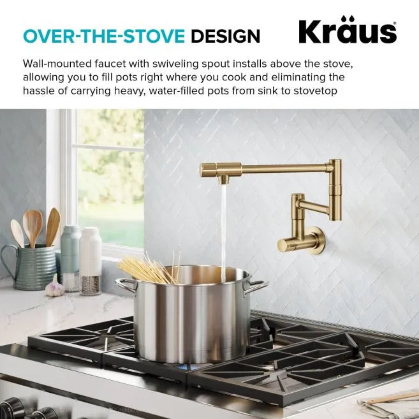 KRAUS Brushed Brass Wall Mounted Pot Filler - KPF-5003SFBB