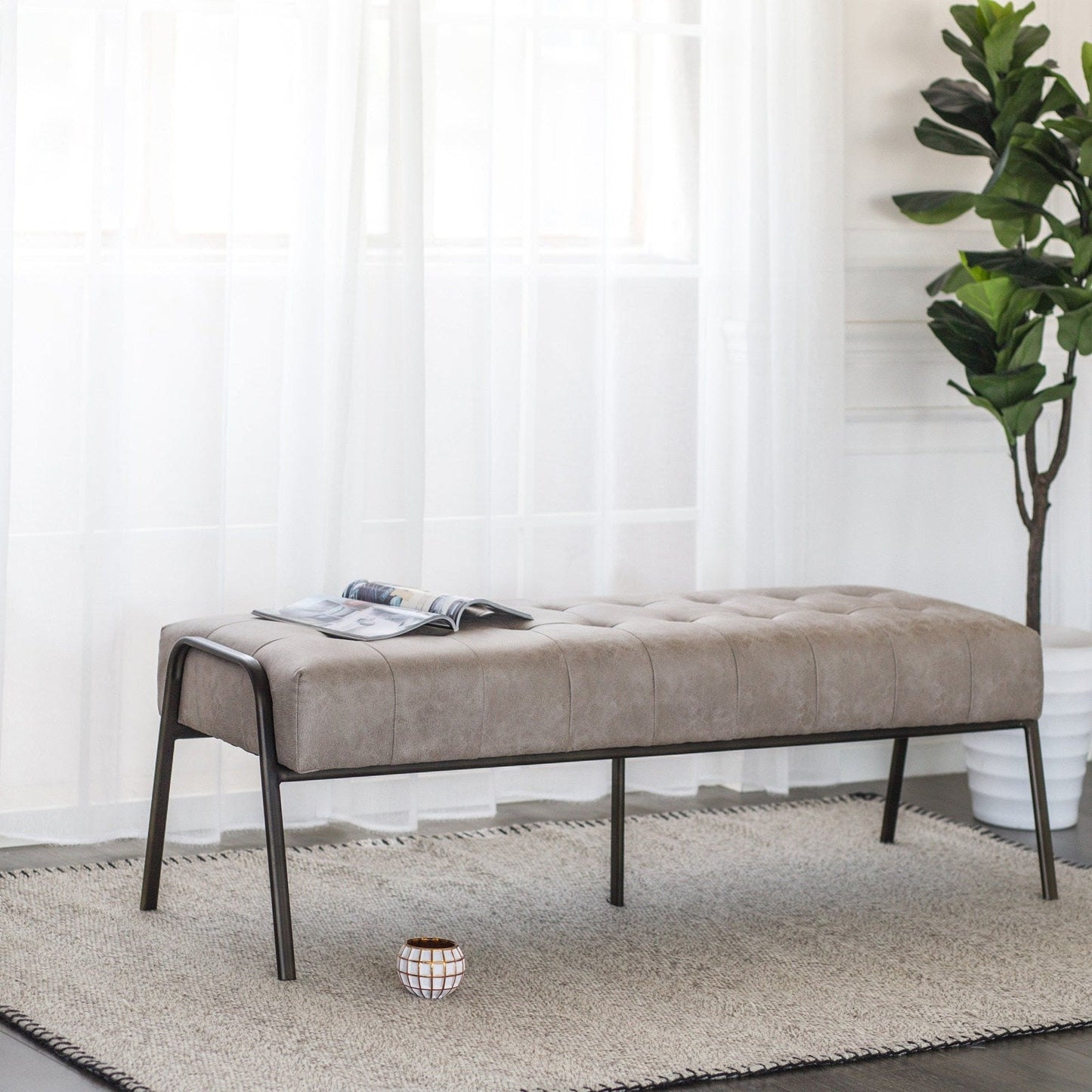 New Pacific Direct Venturi PU Leather Tufted Bench 9900025-278