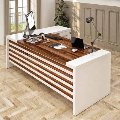 Casa Mare LEON 87″ Modern L-Shaped Home & Office Furniture Desk White & Brown - LEON-87WB-S