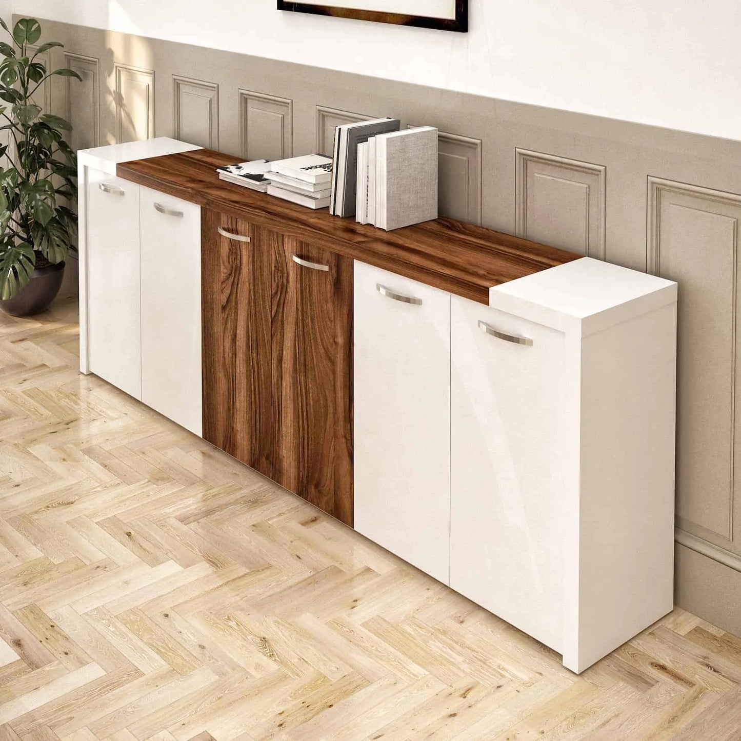 Casa Mare LEON 87″ Modern L-Shaped Home & Office Furniture Desk White & Brown - LEON-87WB-S