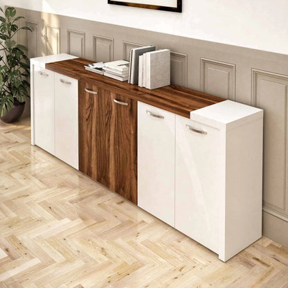 Casa Mare LEON 87″ Modern L-Shaped Home & Office Furniture Desk White & Brown - LEON-87WB-S