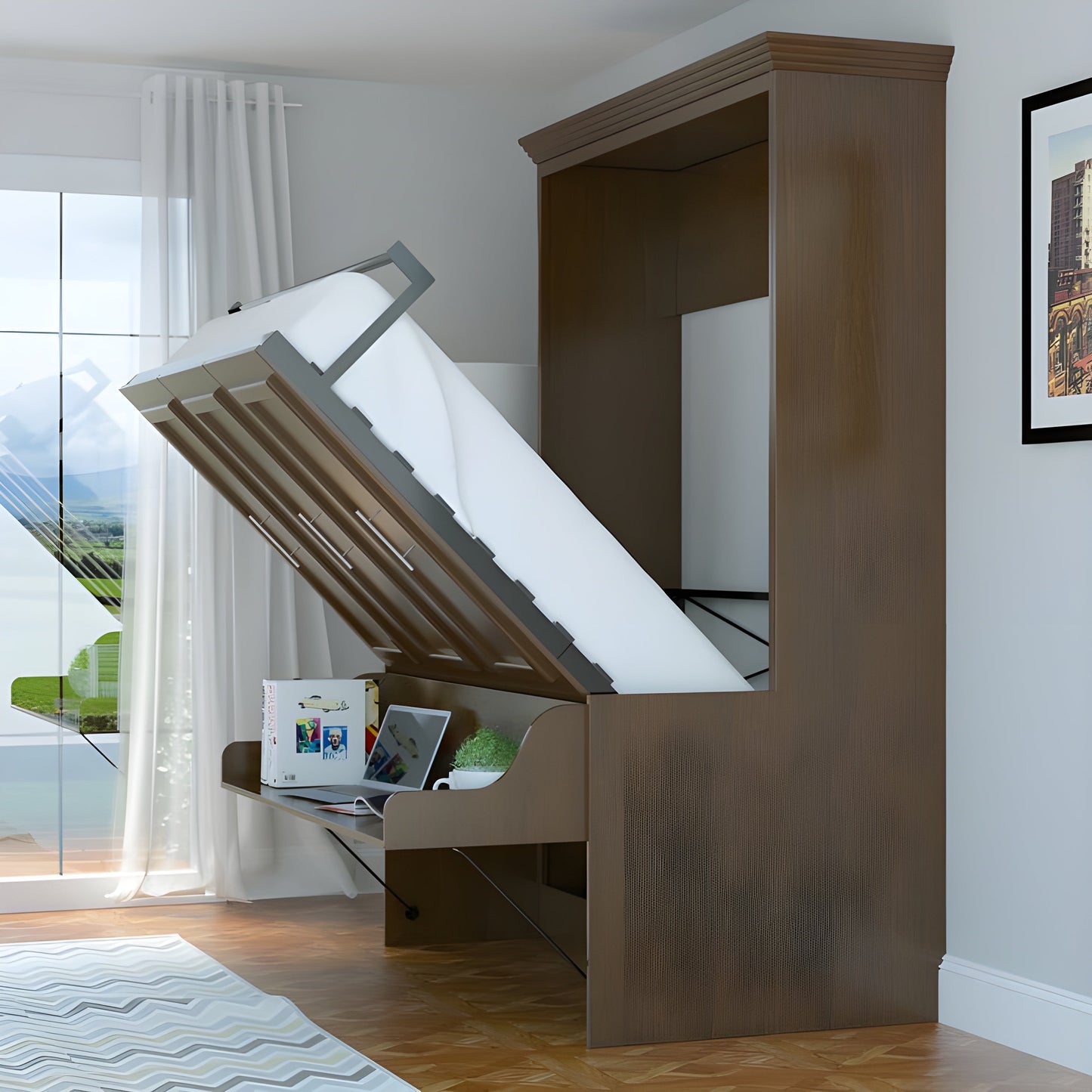 Murphy Bed With Desk, Full Size, Coventry Walnut by Leto Muro