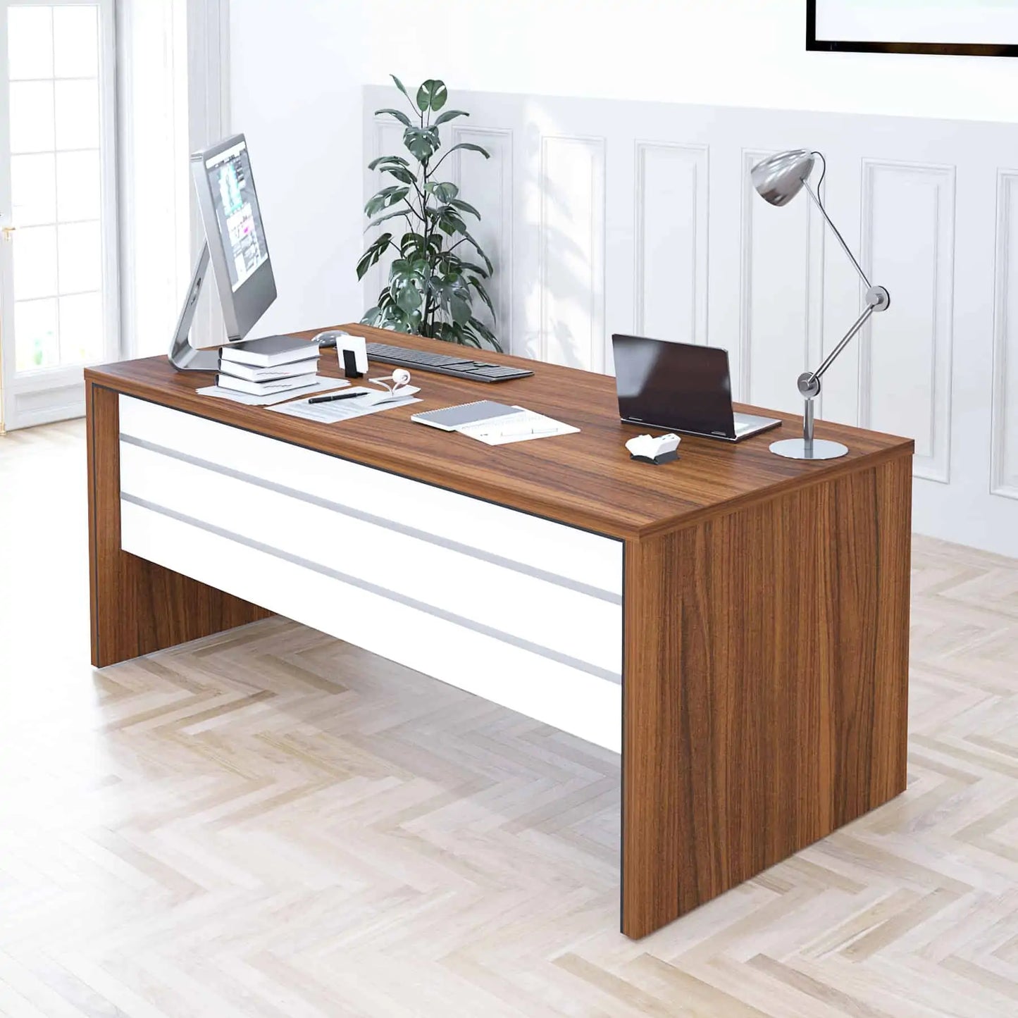 Casa Mare LEXUS 71″ Modern Home & Office Furniture Desk Brown & White - LEXUS-71WB-S