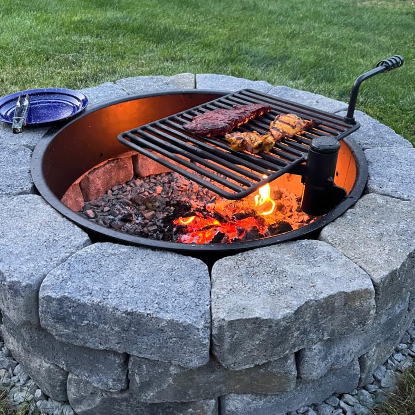Pilot Rock 6 Pack 30.5 Inch Steel Ground Fire Pit Ring and Metal Cooking Grate - 415884