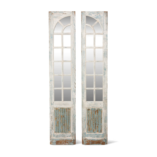 Park Hill Collection Mirrored Sidelights - Elegant Set of 2 with White-Washed Finish and Unique Blue Highlights for Home Decor - EWI26166