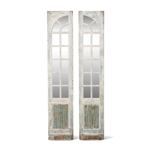 Park Hill Collection Mirrored Sidelights - Elegant Set of 2 with White-Washed Finish and Unique Blue Highlights for Home Decor - EWI26166