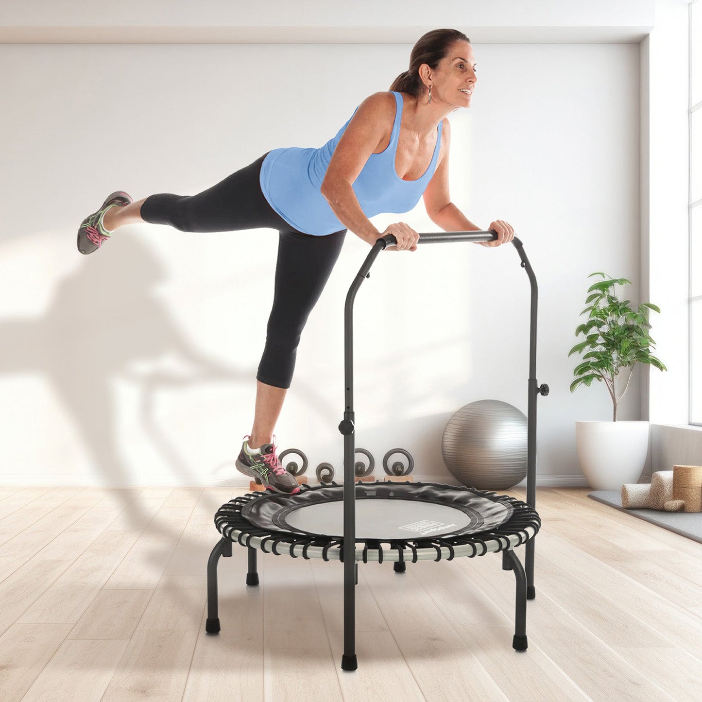 Disc-O-Bed JumpSport 350i 39" Fitness Trampoline and Handle Bar with 30 Adjustable Bungees - 323353