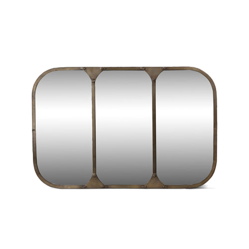 Park Hill Collection Station Iron Brass Frame Mirror – Elegant Home Décor, Durable Design, Perfect for Any Space! - EWI26013