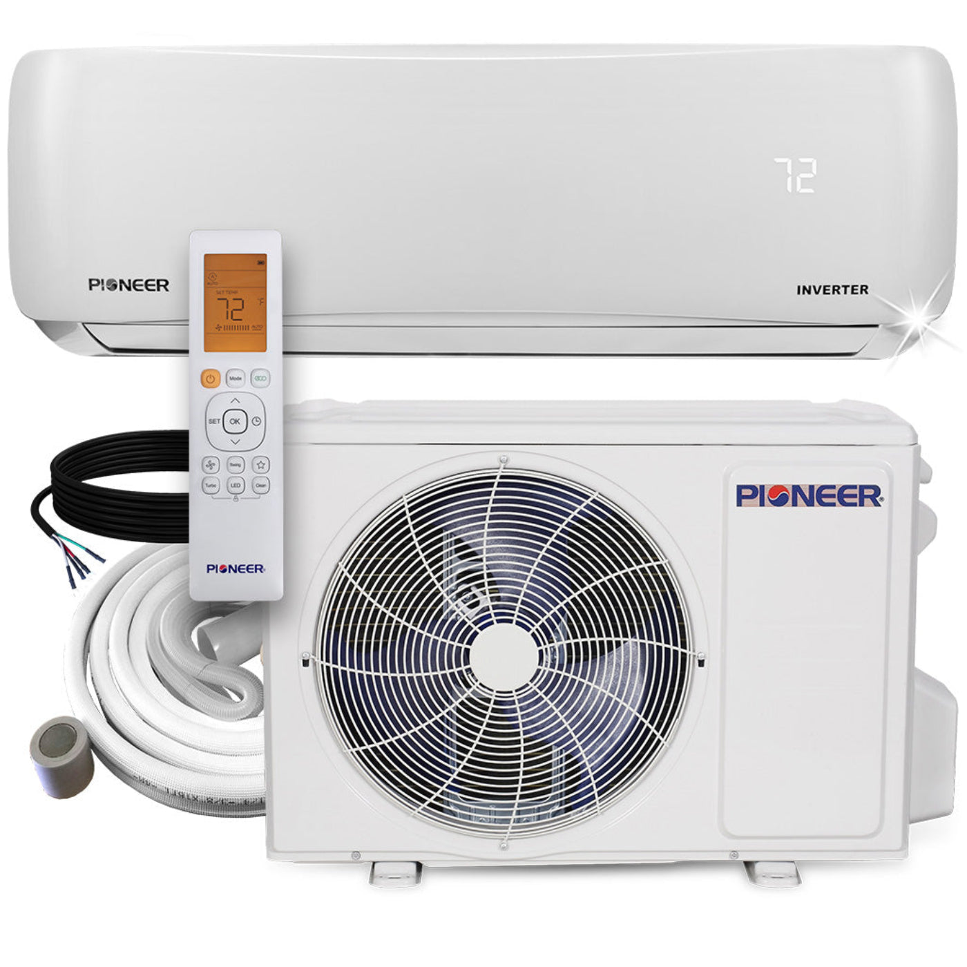 Pioneer EStar 18,000 BTU 23.7 SEER2 Ductless Mini-Split Inverter++ Energy-Star Air Conditioner Heat Pump System Full Set 230V - WYS018GMFI22RL-10