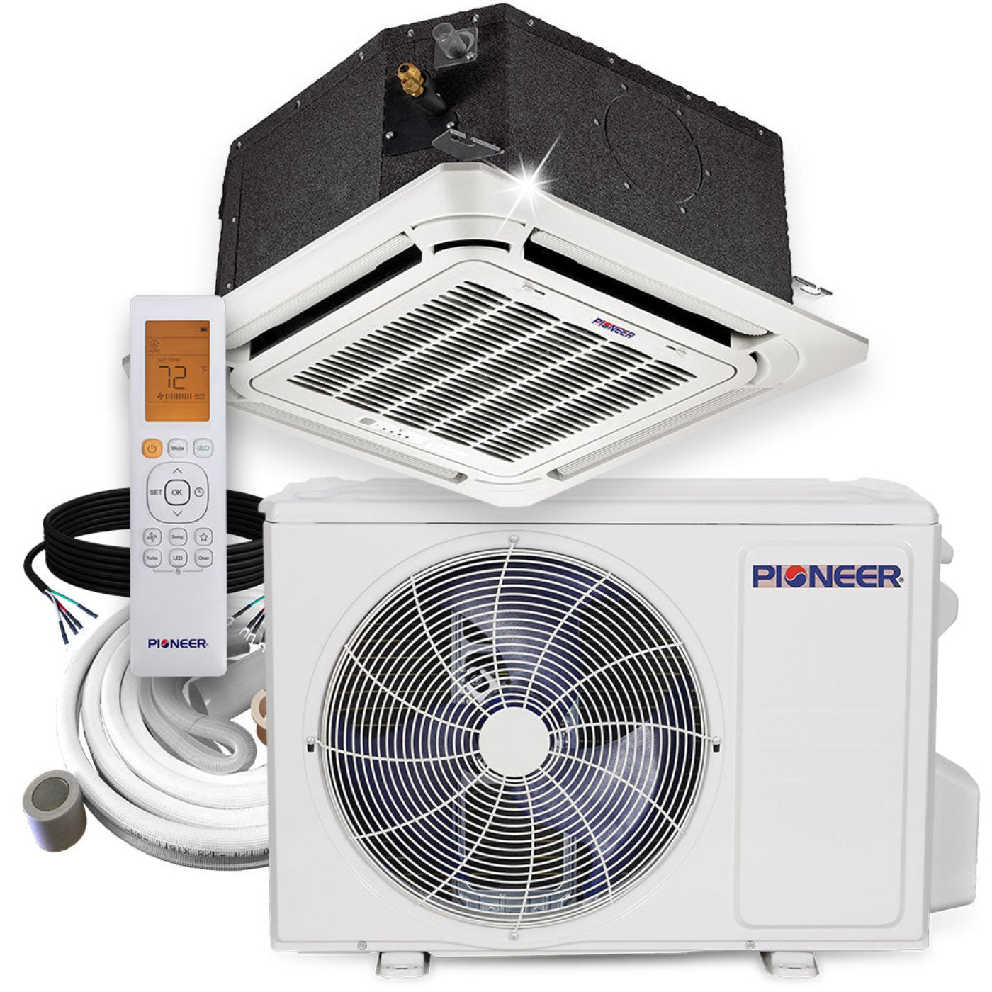 Pioneer 12,000 BTU 22.7 SEER2 8-Way Compact Cassette Mini-Split Air Conditioner Heat Pump System Full Set 230V - CYB012GMFILCAD-10
