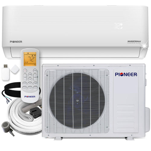 Pioneer Diamante Ultra 12,000 BTU 23 SEER2 Ductless Mini-Split Inverter++ Energy-Star Wi-Fi Air Conditioner Heat Pump Full Set 230V with 16 Ft. Kit - WYT012GLFI22RL