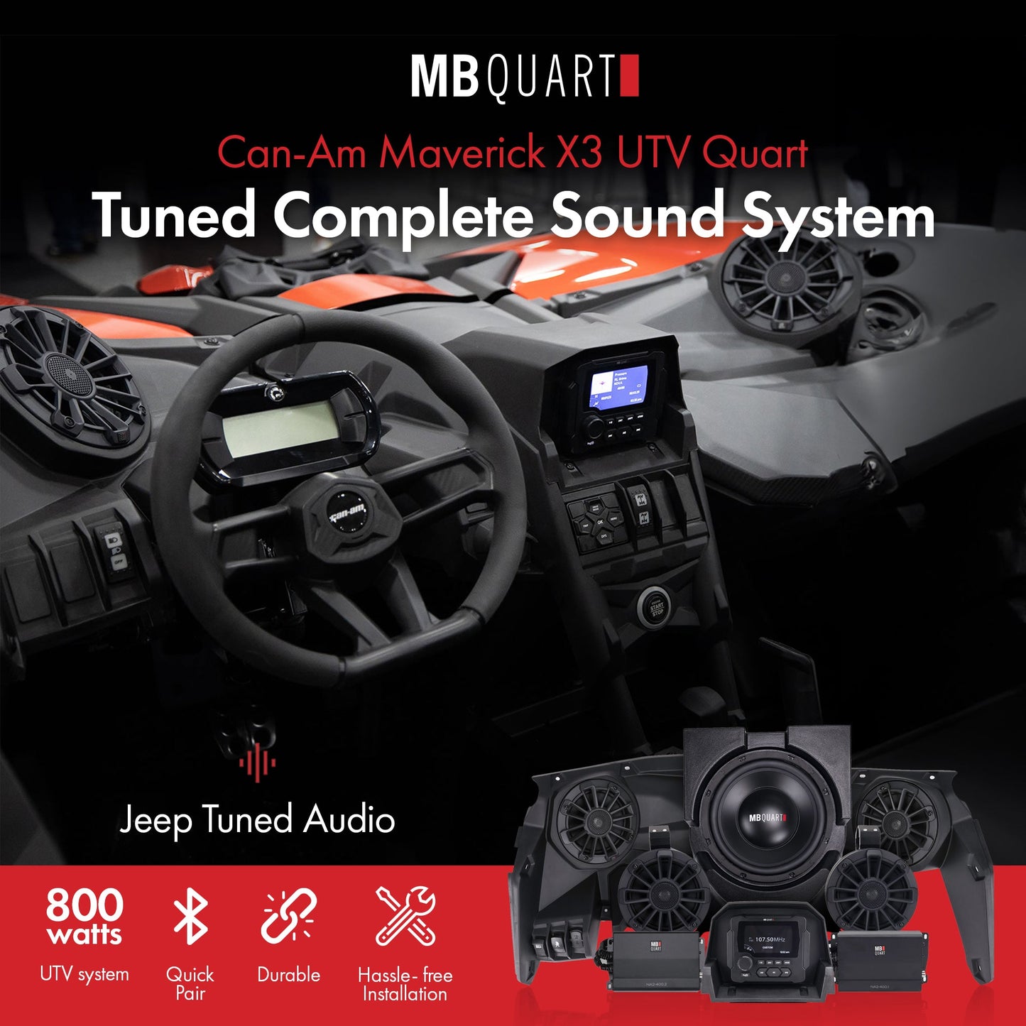 MB Quart 800 Watt STAGE 5 Can Am Maverick X3 (17-25) Tuned Complete Sound System - 292258