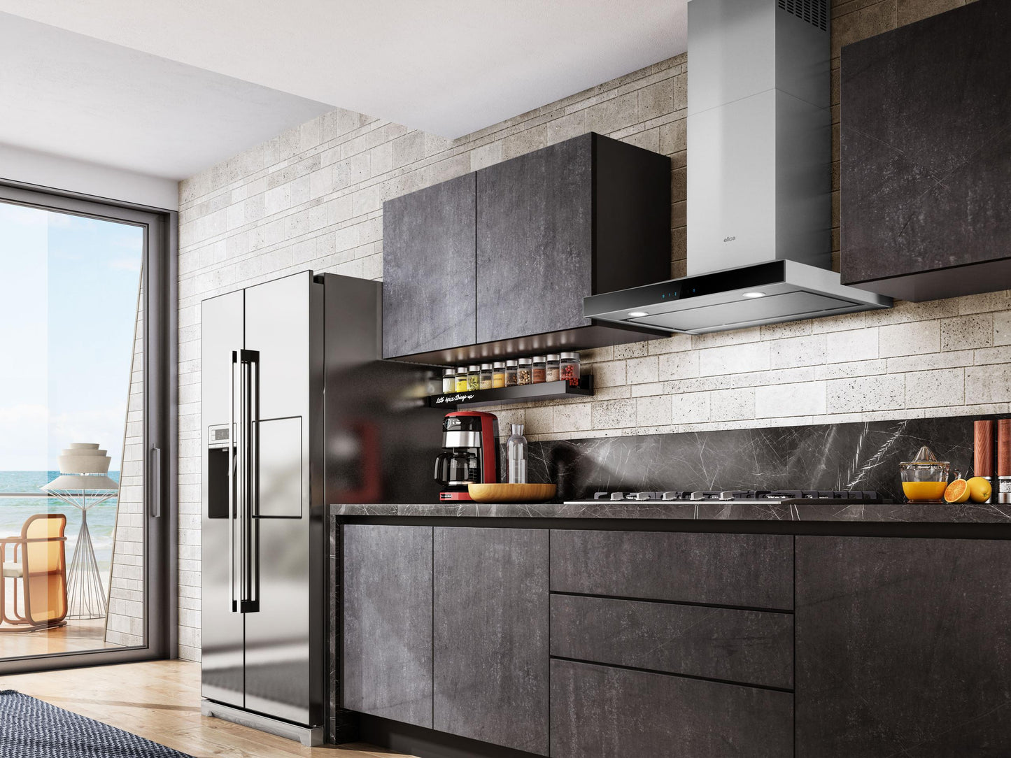 ELICA LUGANO Wall Mount Range Hood 36" wide - 600CFM in Stainless Steel On Black - ELG636S3