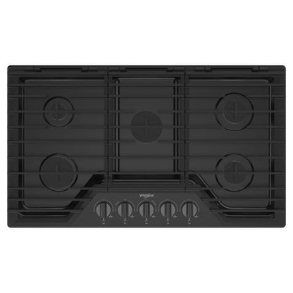 WHIRLPOOL 36-inch Gas Cooktop with EZ-2-Lift Hinged Cast-Iron Grates Black in Stainless Steel - WCGK5036PV