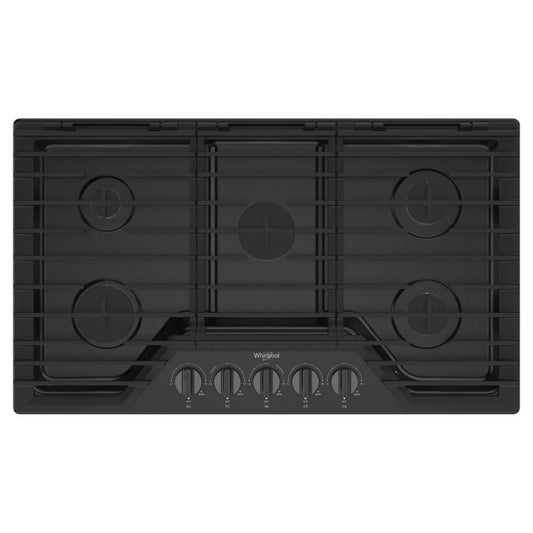 WHIRLPOOL 36-inch Gas Cooktop with EZ-2-Lift Hinged Cast-Iron Grates Black in Stainless Steel - WCGK5036PV