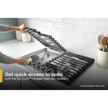 WHIRLPOOL 36-inch Gas Cooktop with EZ-2-Lift Hinged Cast-Iron Grates Black in Stainless Steel - WCGK5036PV