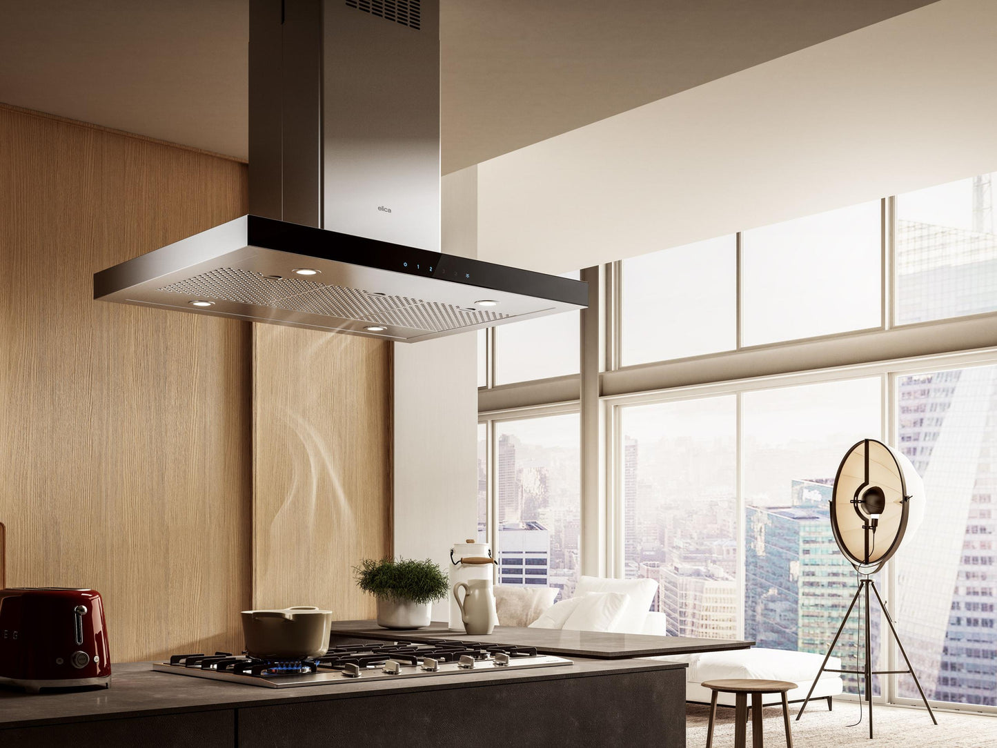 ELICA MAGGIORE Island Range Hood 36" wide - 600CFM in Stainless Steel On Black - EMG636S1