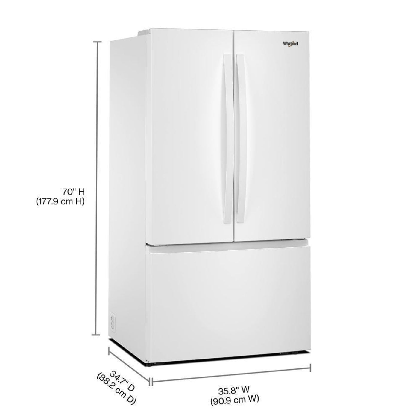 WHIRLPOOL 36-Inch French Door Refrigerator with Interior Water Dispenser - 31 cu. ft. White - WRFF3336SW